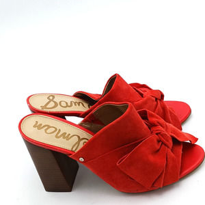 SAM EDELMAN Women's SUEDE ORANGE YUMI BOW STACKED BLOCK HEEL SANDAL‎ MULE SIZE 9